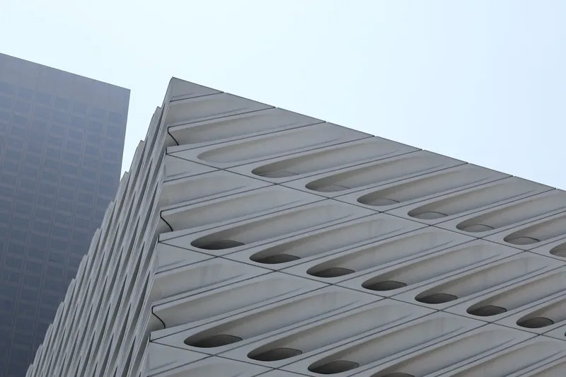 Geometric facade of The Broad in Los Angeles showcases contemporary architectural style.