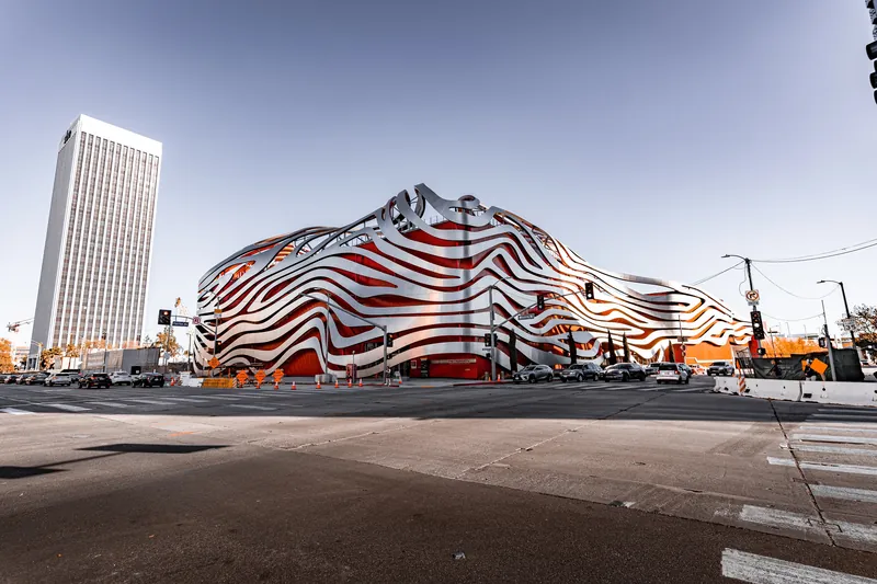 Captivating view of the Petersen Automotive Museum in Los Angeles, showcasing its unique modern design.