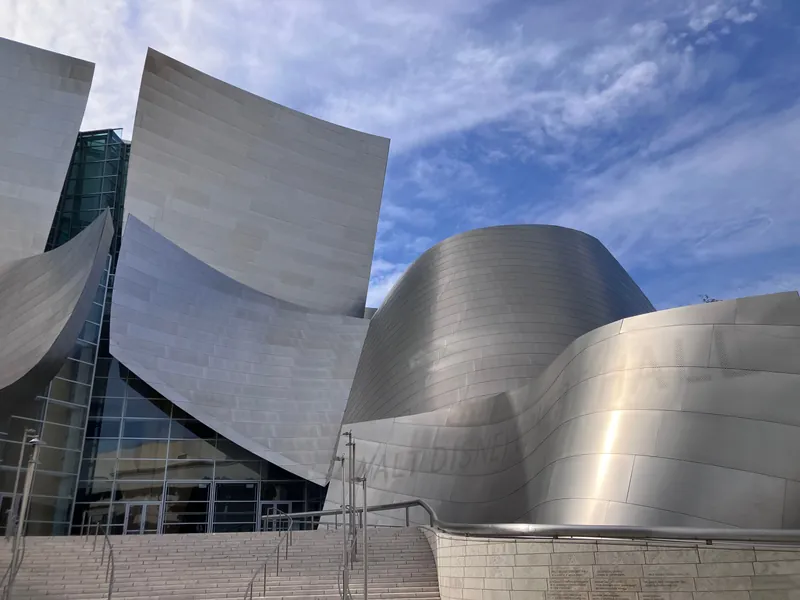 View of the iconic Walt Disney Concert Hall in Los Angeles with unique modern architecture.