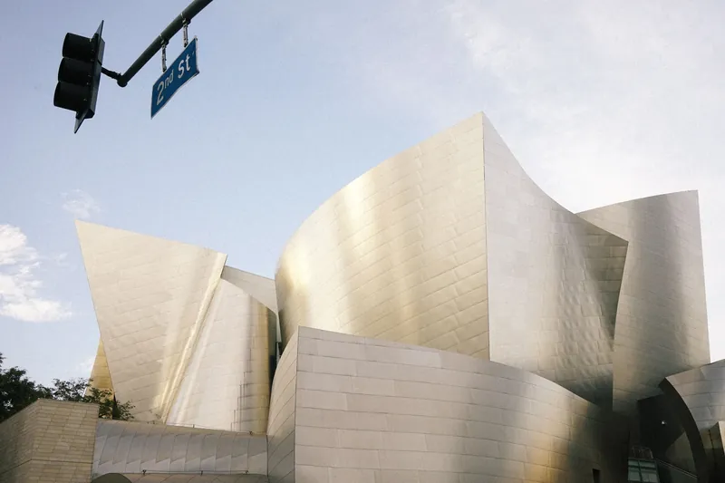 Photograph of the iconic Walt Disney Concert Hall with its distinctive metallic facade.